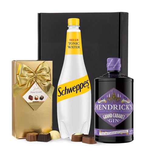 Hendricks Grand Cabaret Gin 70cl with Schweppes Tonic & Chocolates Gift Box | Spirit Mixer Set